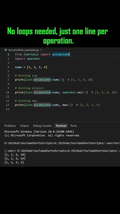 DevAsService's tweet card. Running Totals in Python Made Easy #Python #PythonTips #PythonTricks...