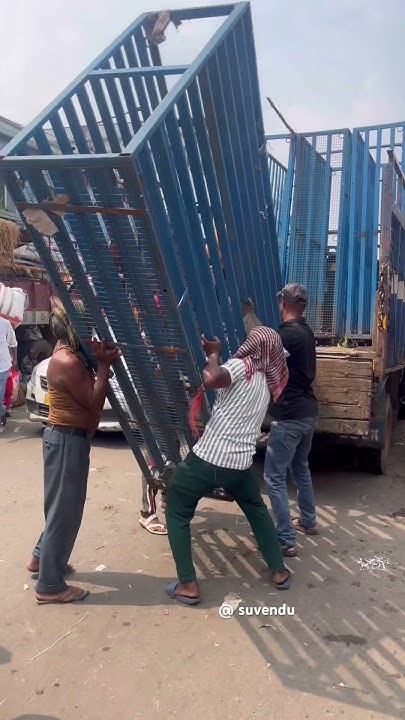 Suvendudaskol's tweet card. Guard rails being lifted on truck #guardrails #iron #heavy #barrica...