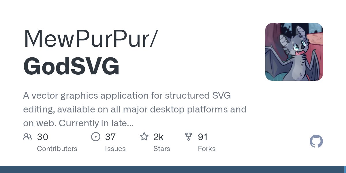 tom_doerr's tweet card. A vector graphics application for structured SVG editing, available on all major desktop platforms and on web. Currently in late alpha. - MewPurPur/GodSVG