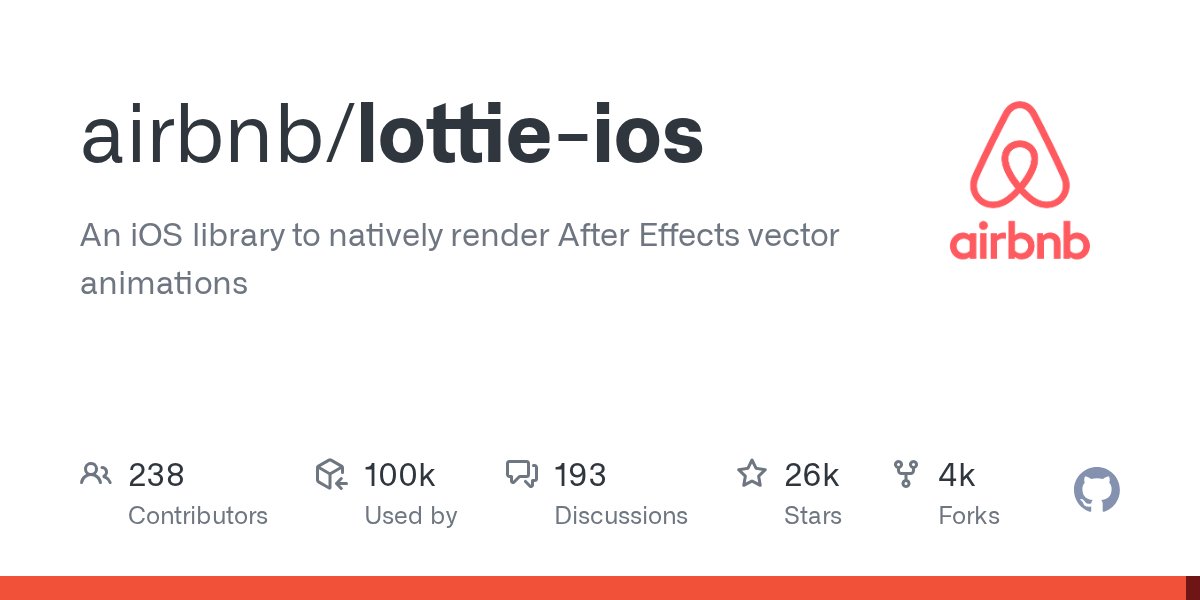iOSDevDaily's tweet card. An iOS library to natively render After Effects vector animations - airbnb/lottie-ios