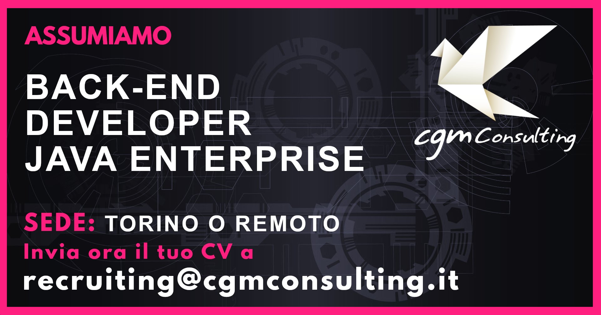 CGMConsulting's tweet card. CGM Consulting ricerca Back-End Developer (Java Enterprise) a Torino o da Remoto