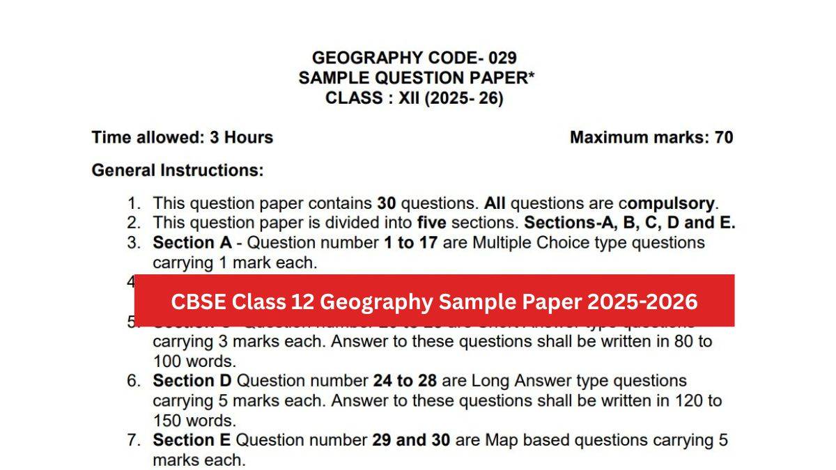 ShikshaDotCom's tweet card. The CBSE Class XII Geography Sample Paper 2025-26 is available for download at CBSE academic portal. Practising with the CBSE Class 12 Geography Sample Paper 2025-26 enables students to improve time...