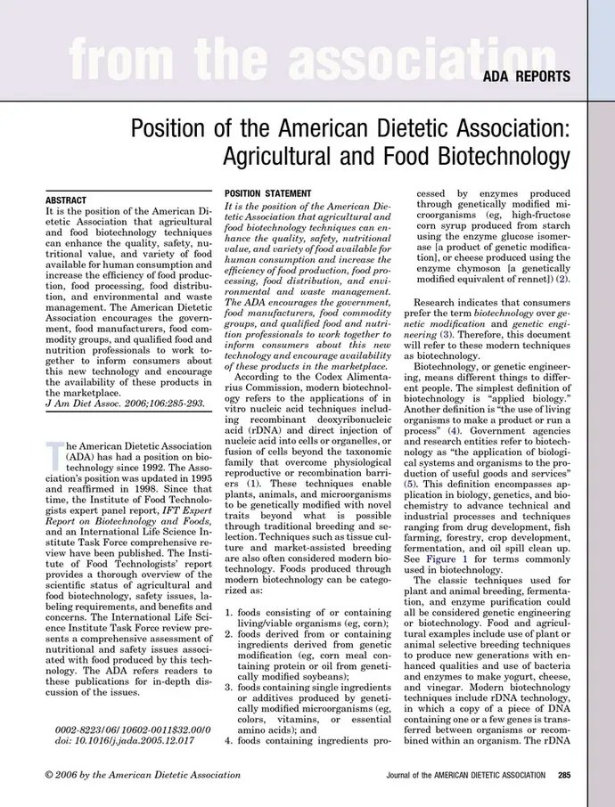 DocsDel's tweet card. It is the position of the American Dietetic Association that agricultural and food biotechnology techniques can enhance the quality, safety, nutrit...