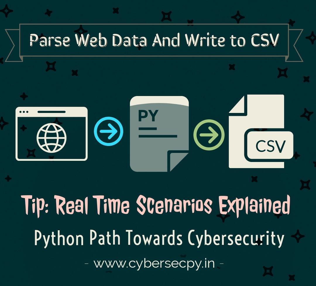 cybersecpy's tweet card. Learn how Python handle csv files in real time scenarios. 1. Parse JSON Input and store in a csv file 2. Parse HTML Input and store in a csv file 3. Take Logs as Input and make a logic for pivot...