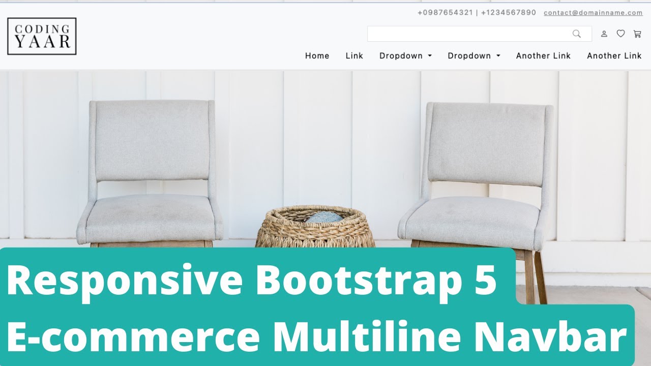 CodingYaar's tweet card. Bootstrap 5 Ecommerce Navbar (multiline)
