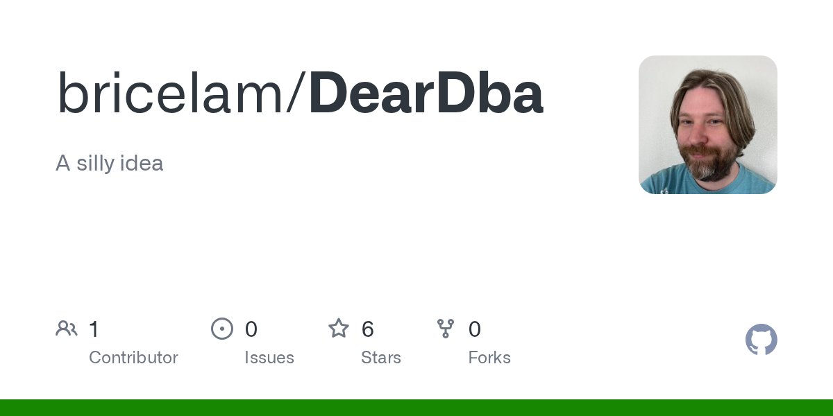 RalmsDeveloper's tweet card. A silly idea. Contribute to bricelam/DearDba development by creating an account on GitHub.