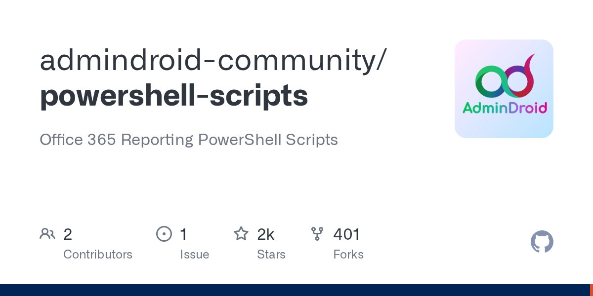 harshleenchawl2's tweet card. Office 365 Reporting PowerShell Scripts. Contribute to admindroid-community/powershell-scripts development by creating an account on GitHub.