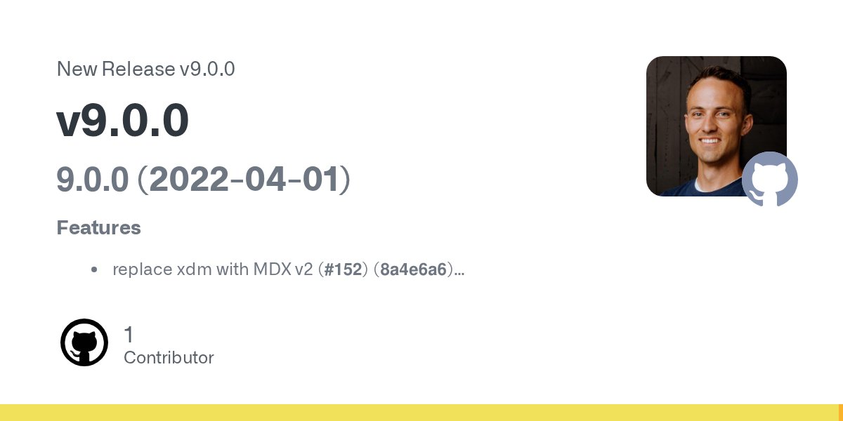kentcdodds's tweet card. 9.0.0 (2022-04-01) Features replace xdm with MDX v2 (#152) (8a4e6a6) BREAKING CHANGES We now use @mdx-js/esbuild instead of xdm and xdmOptions has been renamed to mdxOptions Co-authored-by: Ken...