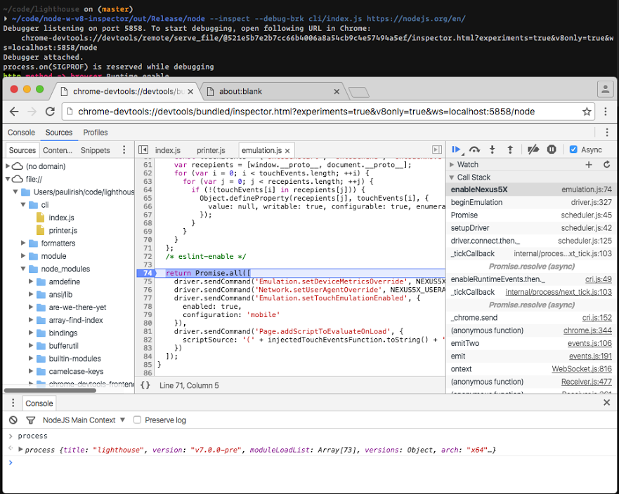 paul_irish's tweet card. Support for Node.js debuggability landed in Node.js in 2016. Here’s how to get up and running. (Post updated Jan 2018)