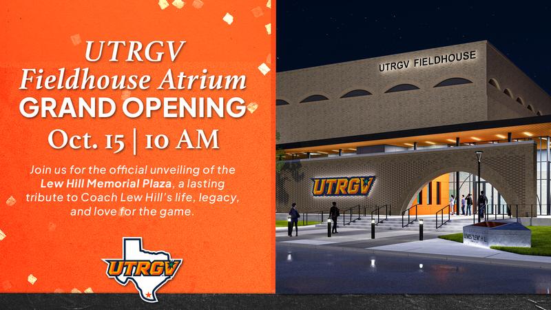 UTRGVmbb's tweet card. RIO GRANDE VALLEY – The University of Texas Rio Grande Valley (UTRGV) Department of Intercollegiate Athletics will officially open the new atrium and Lew Hill Memorial Plaza at the UTRGV Fieldhouse...