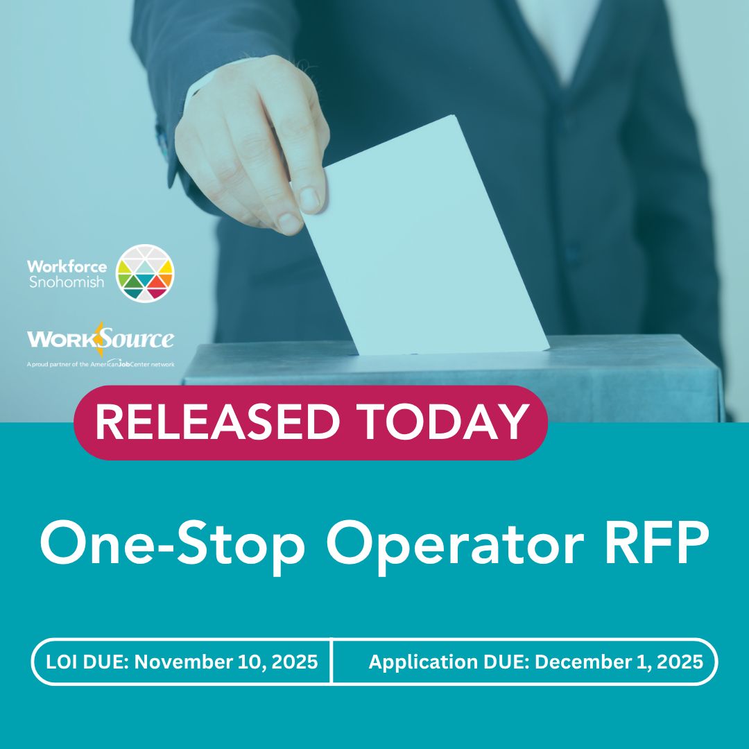 WAWorkforce's tweet card. 📢 Workforce Snohomish is excited to announce the release of the One-Stop Operator Request for Proposal! Key Details: ✅ Letter of Intent Due: November 10, 2025 ✅Full Application Due: December 1, 2025...