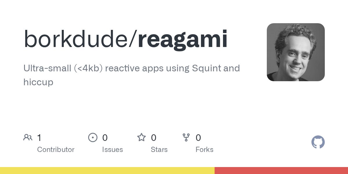 borkdude's tweet card. Ultra-small (<4kb) reactive apps using Squint and hiccup - borkdude/reagami