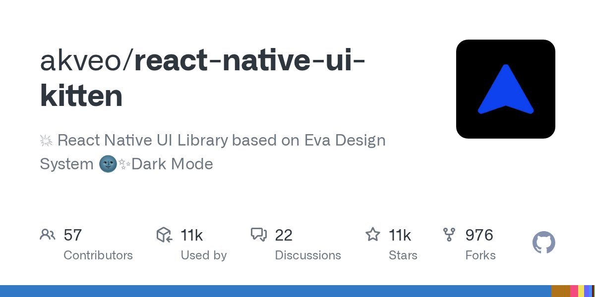 JavaScript7500's tweet card. :boom: React Native UI Library based on Eva Design System :new_moon_with_face::sparkles:Dark Mode - akveo/react-native-ui-kitten