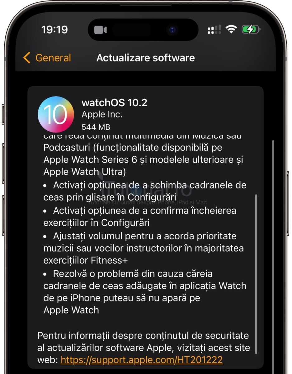 iTutorialro's tweet card. watchOS 10.2 a fost lansat luni seară pentru utilizatorii de Apple Watch. Aceasta este cea de-a doua actualizare importantă adusă watchOS 10