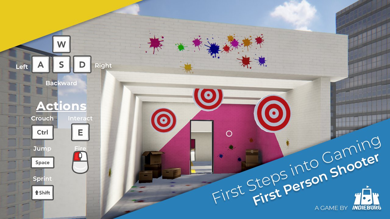 IndieBurg_'s tweet card. A short educational game to teach basic first person shooter mechanics. Available for Windows, macOS, Linux