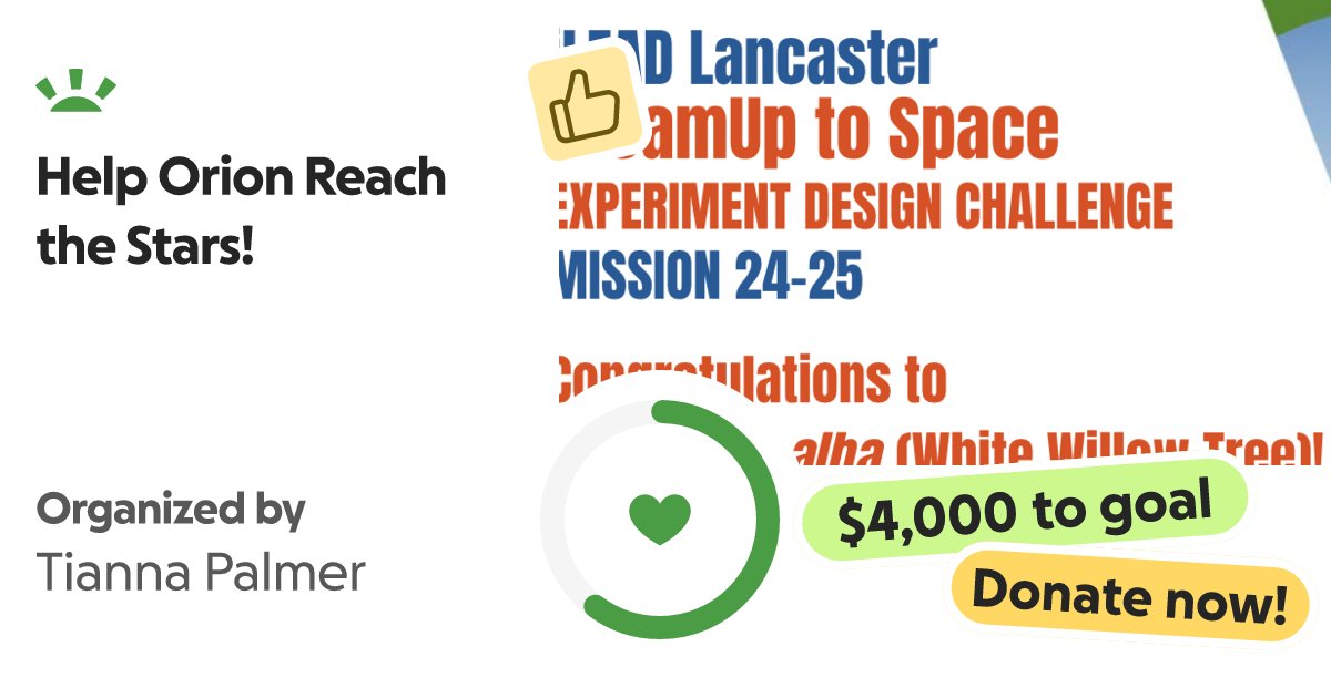 spaceprogram6's tweet card. Help Orion Reach the Stars! Support His Dream to Attend a Space Launch Hello! My nam… Tianna Palmer needs your support for Help Orion Reach the Stars!