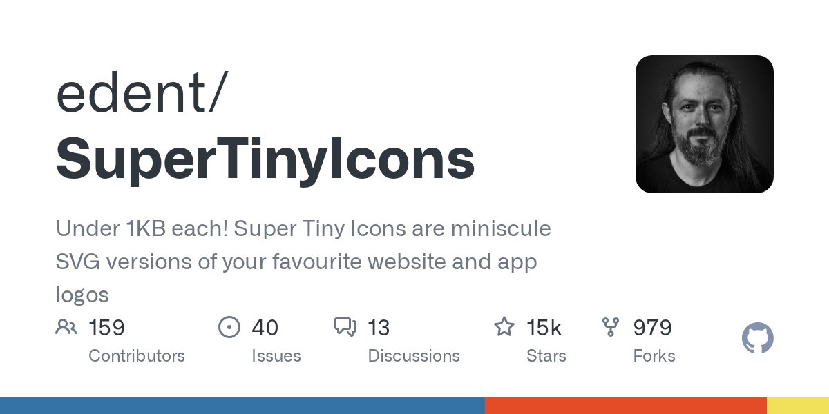 JavaScript10000's tweet card. Under 1KB each! Super Tiny Icons are miniscule SVG versions of your favourite website and app logos - edent/SuperTinyIcons