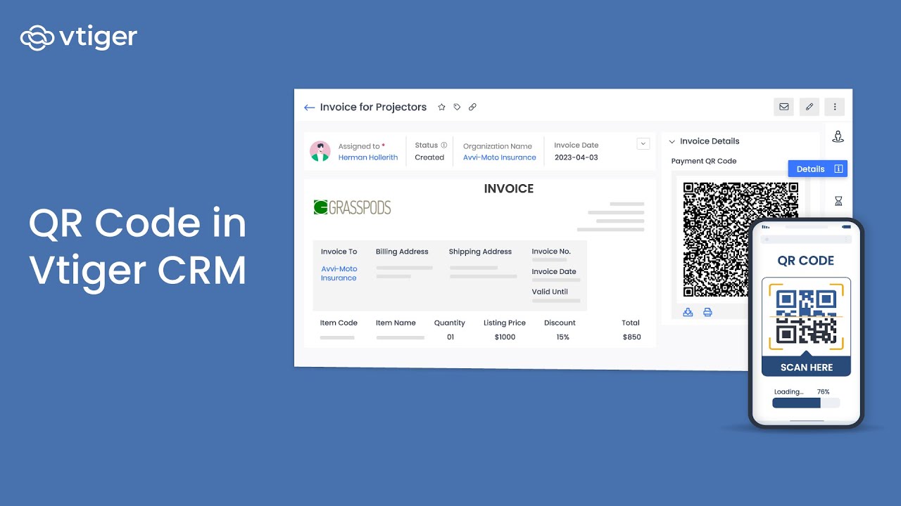 vtigercrm's tweet card. QR Code in Vtiger CRM