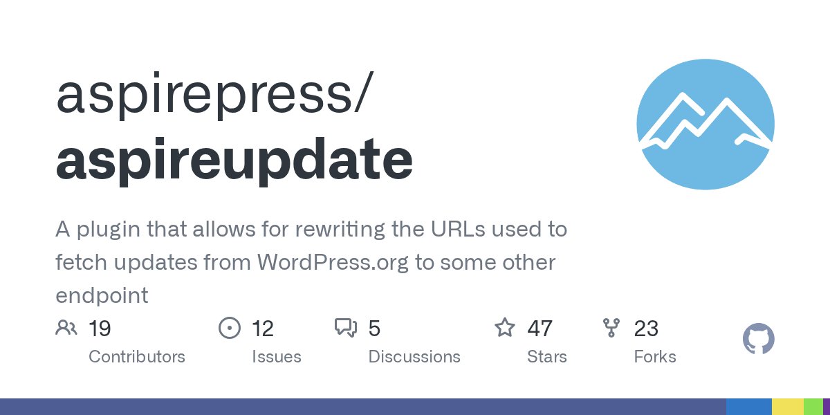 toderash's tweet card. A plugin that allows for rewriting the URLs used to fetch updates from WordPress.org to some other endpoint - aspirepress/aspireupdate