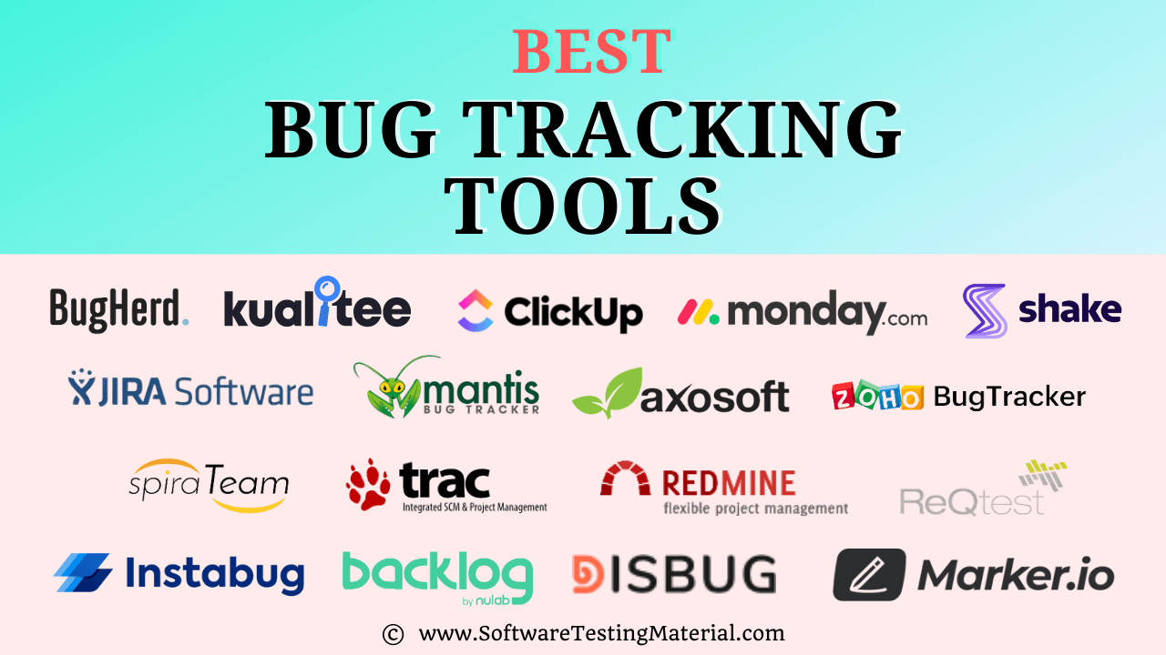 STMWebsite's tweet card. List of the Best Bug Tracking Tools: ✅ BugHerd ✅ Kualitee ✅ ClickUp ✅ Monday ✅ Shake ✅ Zoho ✅ BUGZILLA ✅ HP ALM ✅ JIRA etc.,