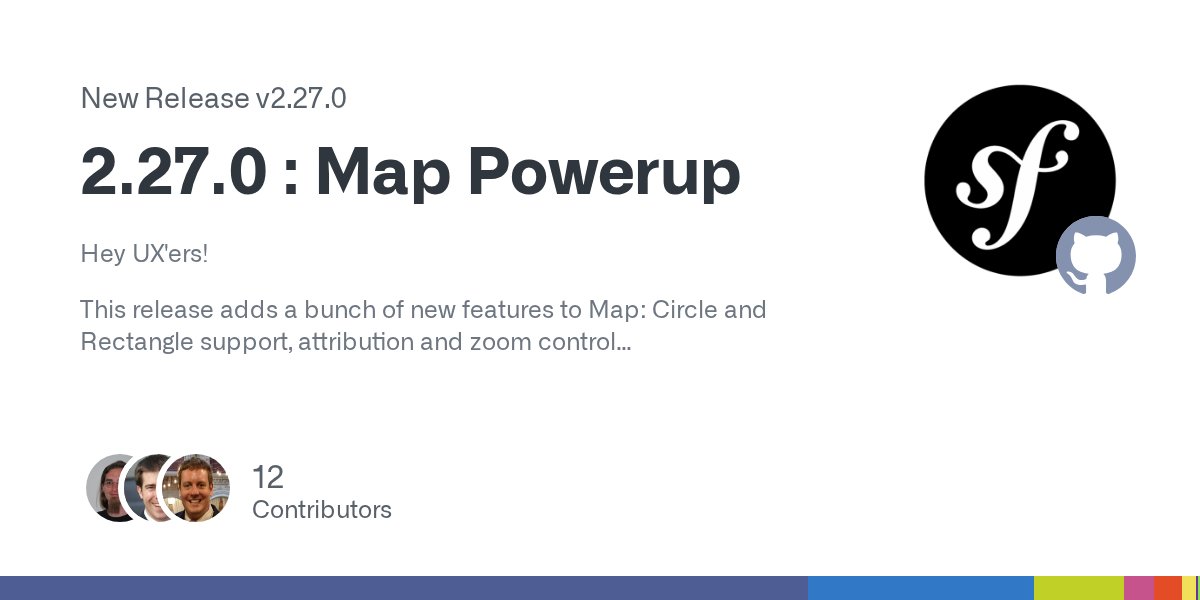 HugoAlliaume's tweet card. Hey UX'ers! This release adds a bunch of new features to Map: Circle and Rectangle support, attribution and zoom control options, and more. Fixes, improvements, and optimizations are also inclu...