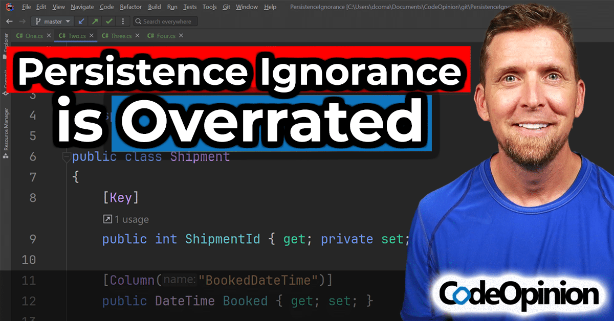 richcampbell's tweet card. Don't get bogged down by "persistence ignorance". Your data model matters as much as your domain model. Realize they are two different things.