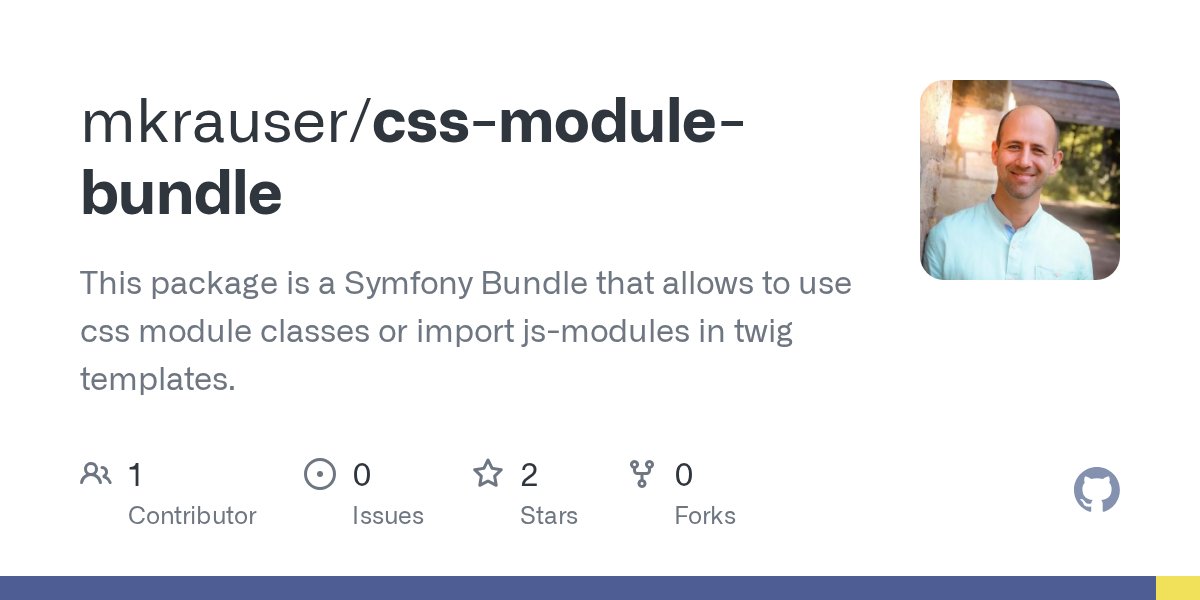 mat_krauser's tweet card. This package is a Symfony Bundle that allows to use css module classes or import js-modules in twig templates. - mkrauser/css-module-bundle