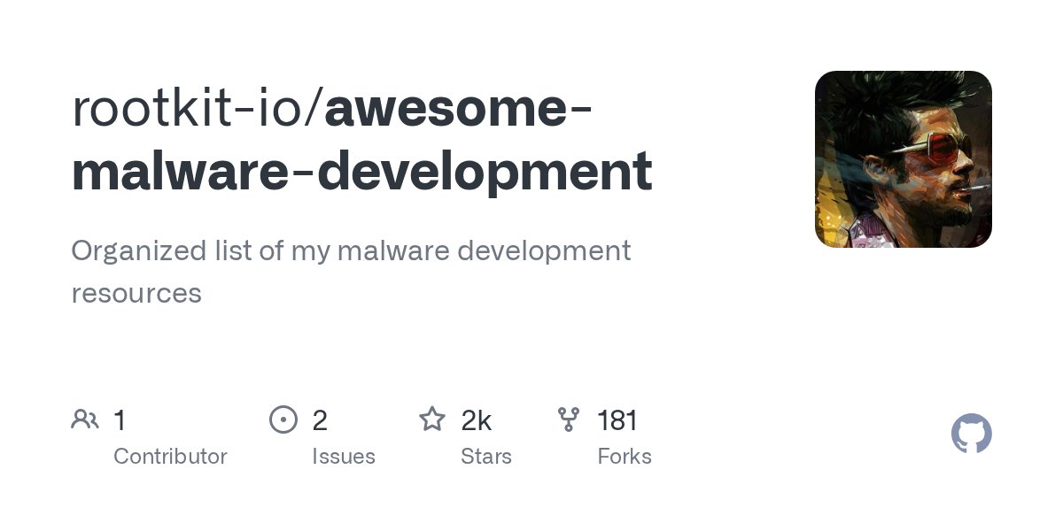 binitamshah's tweet card. Organized list of my malware development resources - rootkit-io/awesome-malware-development