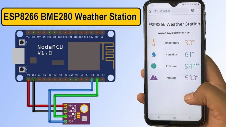 how2electronics's tweet card. In this tutorial, we learn how to make a Mini Weather station using ESP8266 & BME280 Barometric Pressure Sensor that can give real-time information of