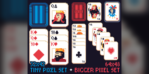 MagoryNET's tweet card. two sets of playing cards with pixel art, designed for solitaires