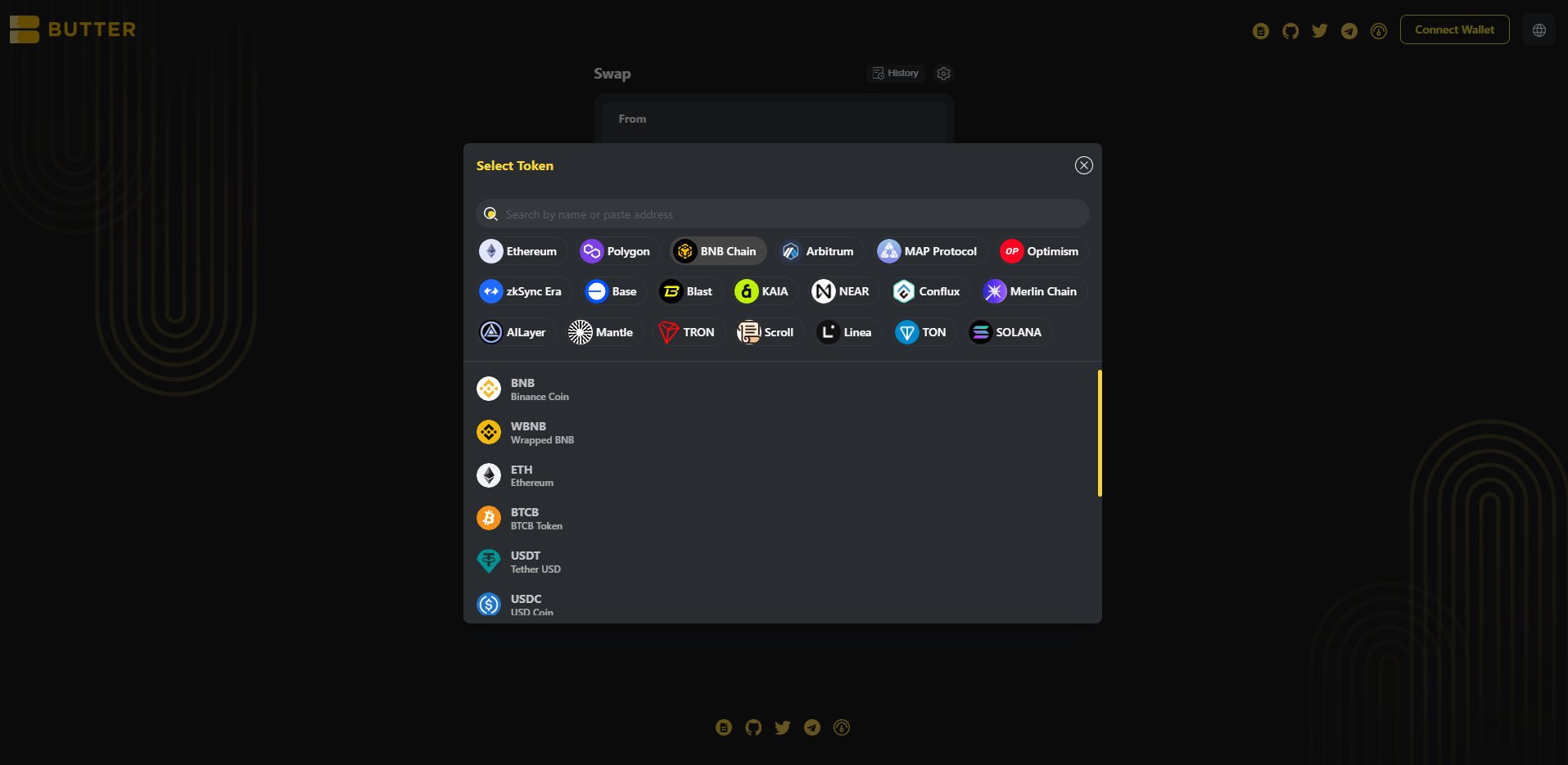ButterNetworkio's tweet card. The Omnichain Interoperability Hub Integrated with ZK Technology - Try BNB Chain dApp ButterSwap now.