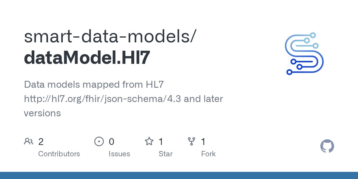 SmartDataModels's tweet card. Data models mapped from HL7 http://hl7.org/fhir/json-schema/4.3 and later versions - smart-data-models/dataModel.Hl7