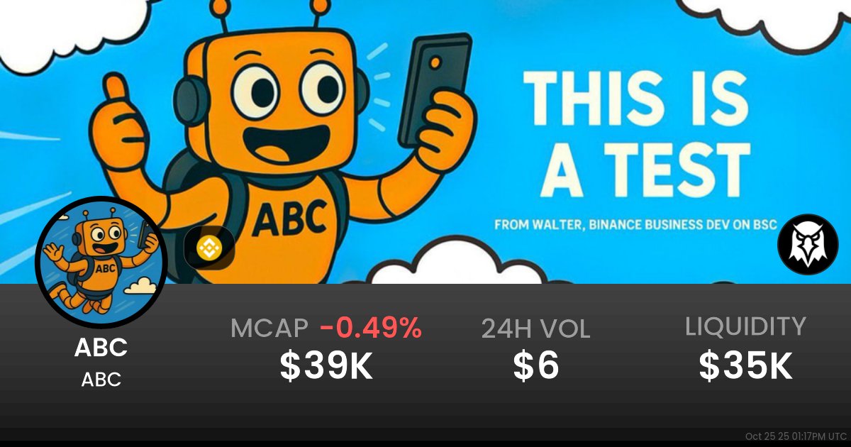 AbcCTO's tweet card. $0.0000004284 ABC (ABC) realtime price charts, trading history and info - ABC / WBNB on BSC / PancakeSwap