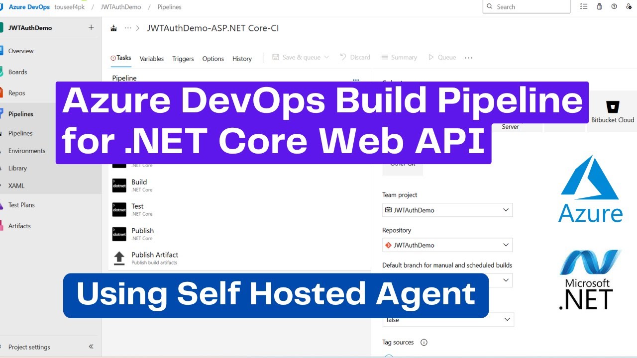 touseefkhan12's tweet card. Azure DevOps Build Pipeline for .NET Web API | CI/CD | Using Self-H...