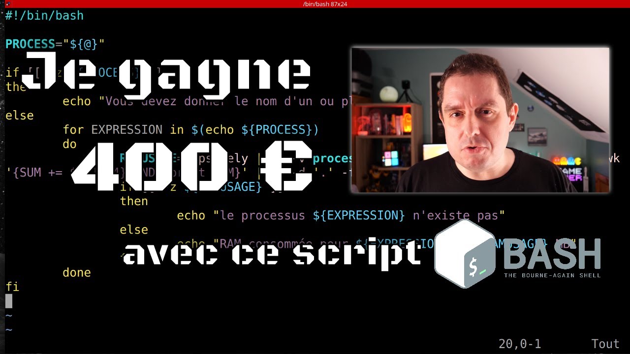 Brain0verride's tweet card. Livecoding Bash : calculer la mémoire consommée par un service sous...