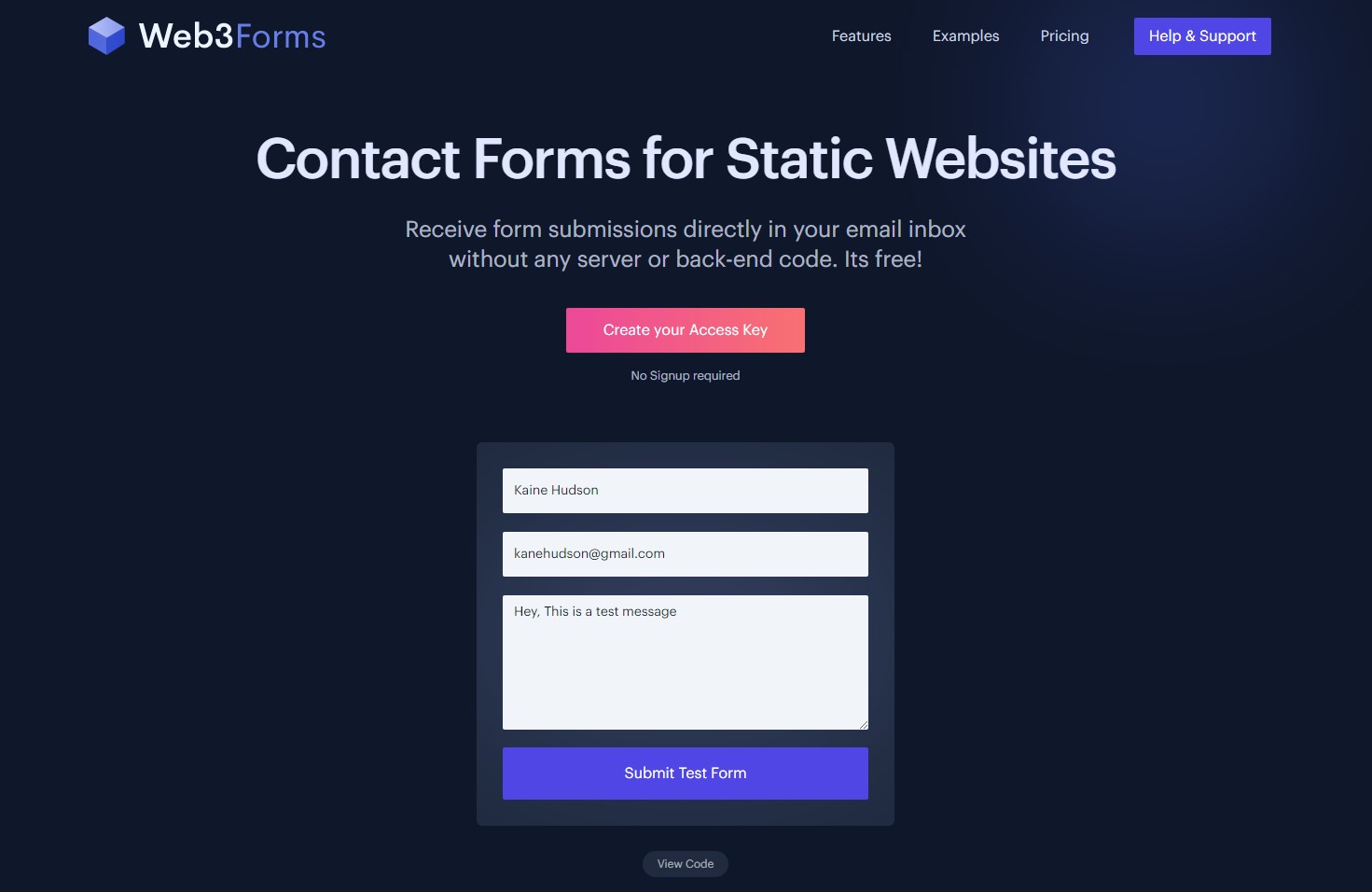 Web3Forms's tweet card. Receive html contact form submissions directly in your email inbox using our contact form api service without any server or backend code. Its free!