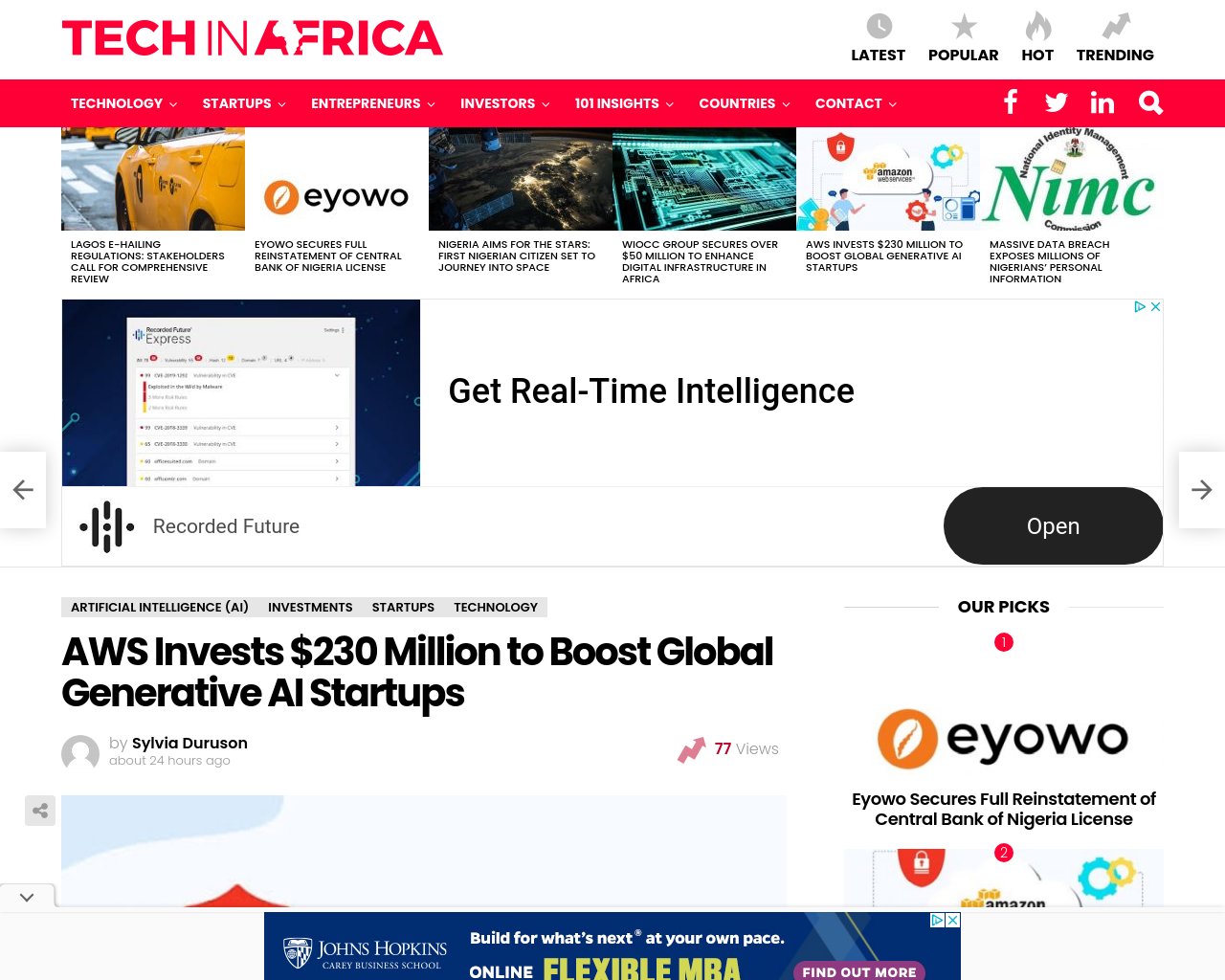 managetech_inc's tweet card. Summary in Japanese 要約: AWSがスタートアップ企業の発展を支援するために2億3000万