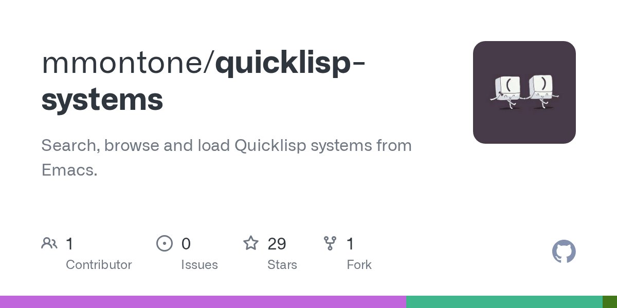 mmontone83's tweet card. Search, browse and load Quicklisp systems from Emacs. - mmontone/quicklisp-systems