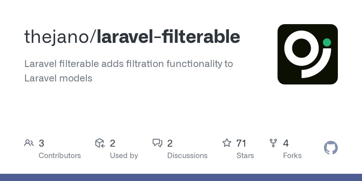 LaravelLinks's tweet card. Laravel filterable adds filtration functionality to Laravel models - thejano/laravel-filterable