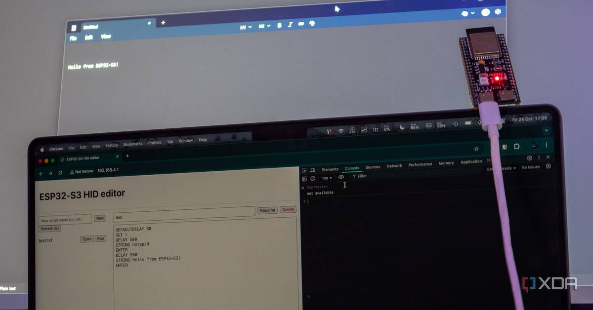 gadget_jikkai's tweet card. With an ESP32, I built a BadUSB device that can send inputs to my PC.