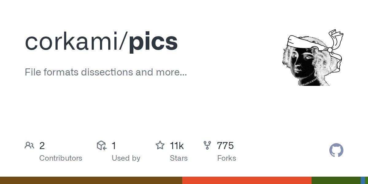 jimmygwc's tweet card. File formats dissections and more... Contribute to corkami/pics development by creating an account on GitHub.