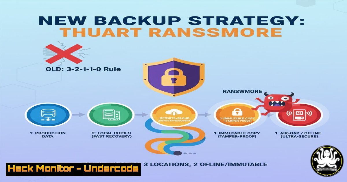 UndercodeUpdate's tweet card. The 3-2-1-1-0 Rule is Dead: Here's the New Backup Strategy That Actually Thwarts Ransomware - "Undercode Testing": Monitor hackers like a pro. Get real-time