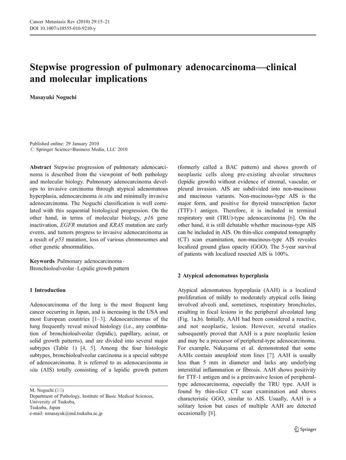 DocsDel's tweet card. Stepwise progression of pulmonary adenocarcinoma is described from the viewpoint of both pathology and molecular biology. Pulmonary adenocarcinoma...