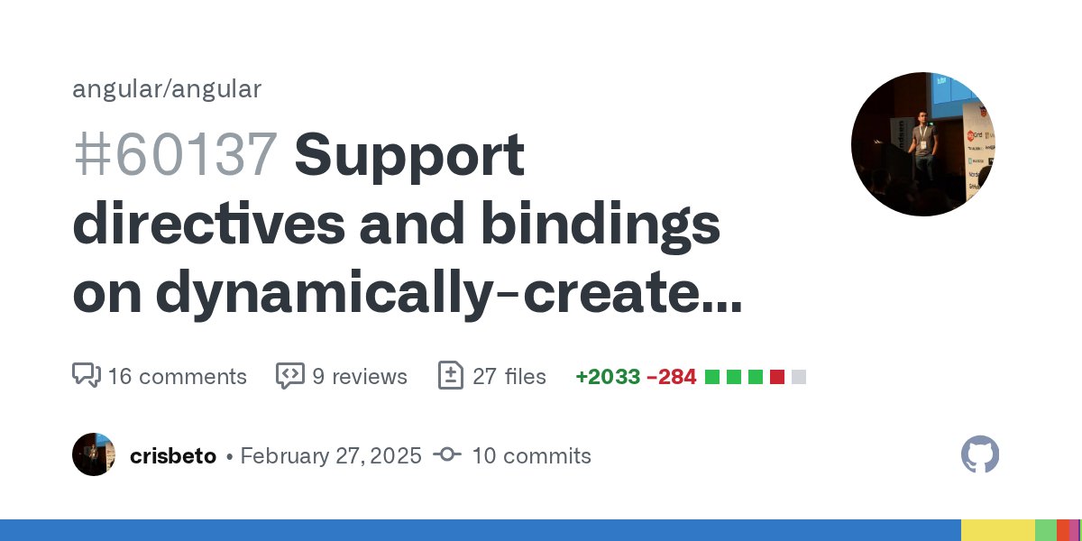 Enea_Jahollari's tweet card. These changes expand the APIs for creating components dynamically (createComponent, ViewContainerRef.createComponent and ComponentFactory.create) to allow users to apply directives on the component...