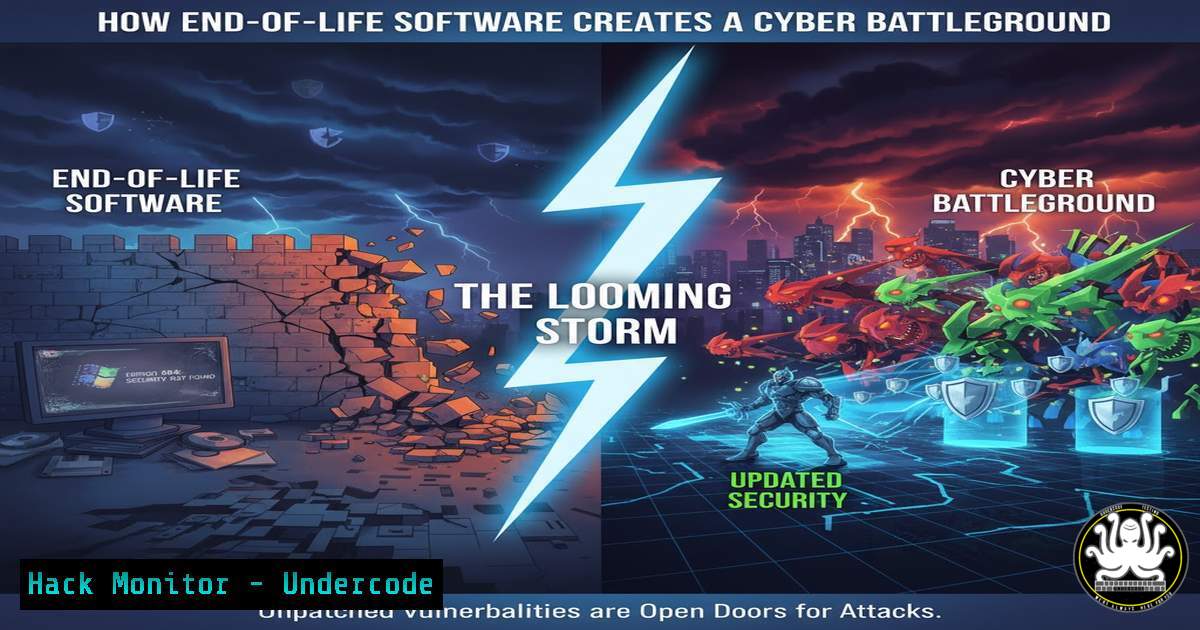 UndercodeUpdate's tweet card. The Looming Storm: How End-of-Life Software Creates a Cyber Battleground - "Undercode Testing": Monitor hackers like a pro. Get real-time updates, AI-powered