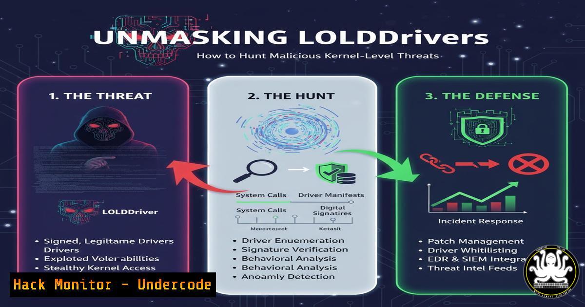 UndercodeUpdate's tweet card. Unmasking LOLDrivers: How to Hunt Malicious Kernel-Level Threats - "Undercode Testing": Monitor hackers like a pro. Get real-time updates, AI-powered