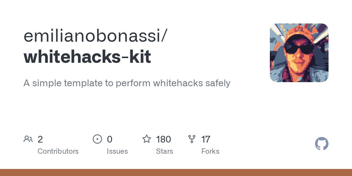 emilianobonassi's tweet card. A simple template to perform whitehacks safely. Contribute to emilianobonassi/whitehacks-kit development by creating an account on GitHub.