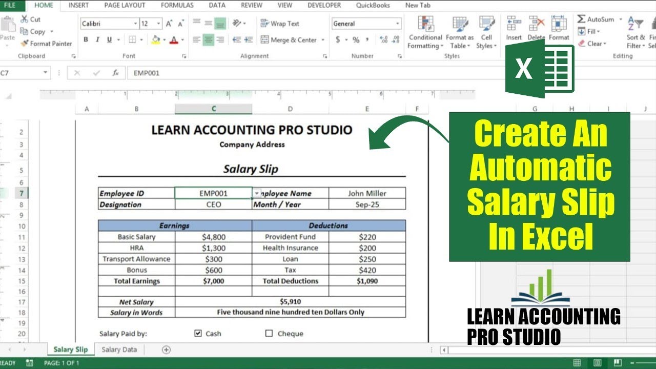 LAPS_Accounting's tweet card. How to Create Salary Slip in MS Excel l Automatic Payslip in Excel l...