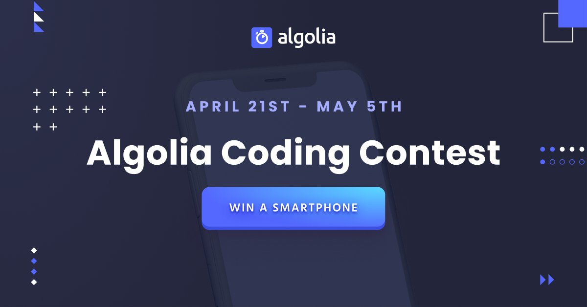 algolia's tweet card. Welcome to the first Algolia Coding Contest, until May 5th. - algolia/algolia-coding-contest