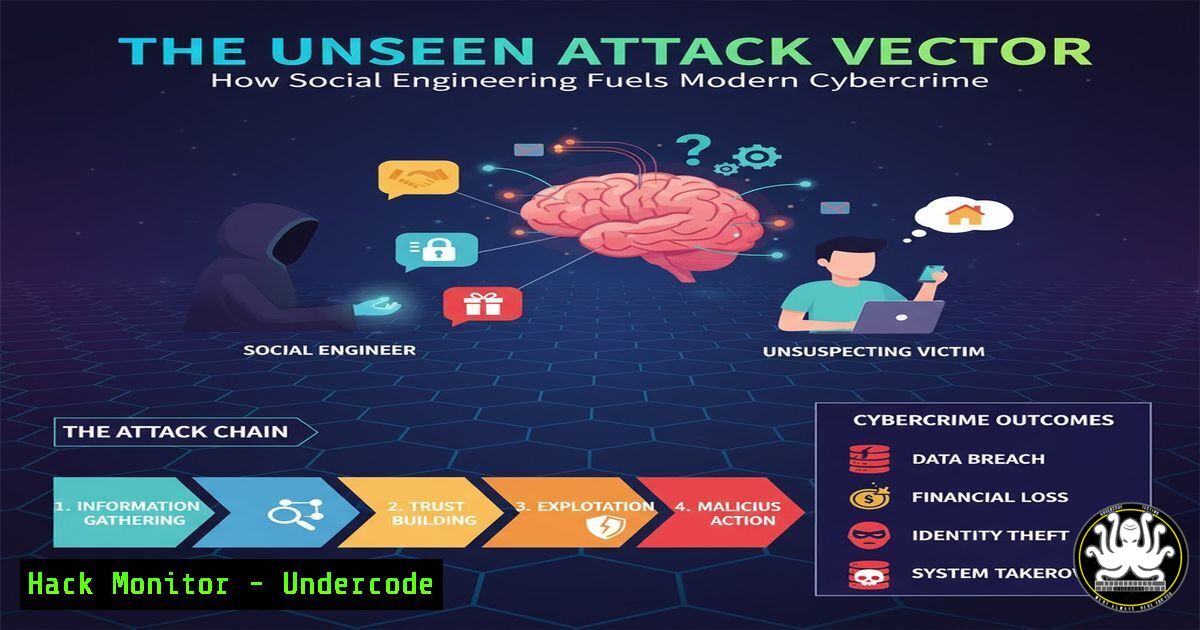 UndercodeUpdate's tweet card. The Unseen Attack Vector: How Social Engineering Fuels Modern Cybercrime - "Undercode Testing": Monitor hackers like a pro. Get real-time updates, AI-powered